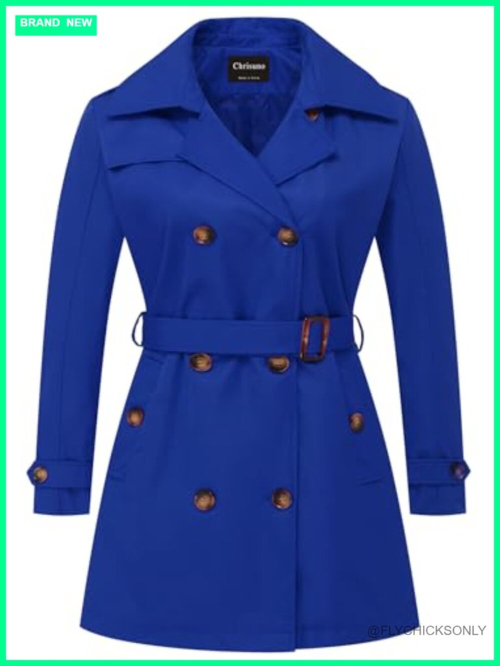 Plus Size Double Breasted Trench Coat Mid-Length Belted Overcoat with